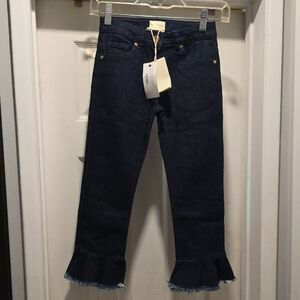 Girl's Blue Jeans with Frayed Hem